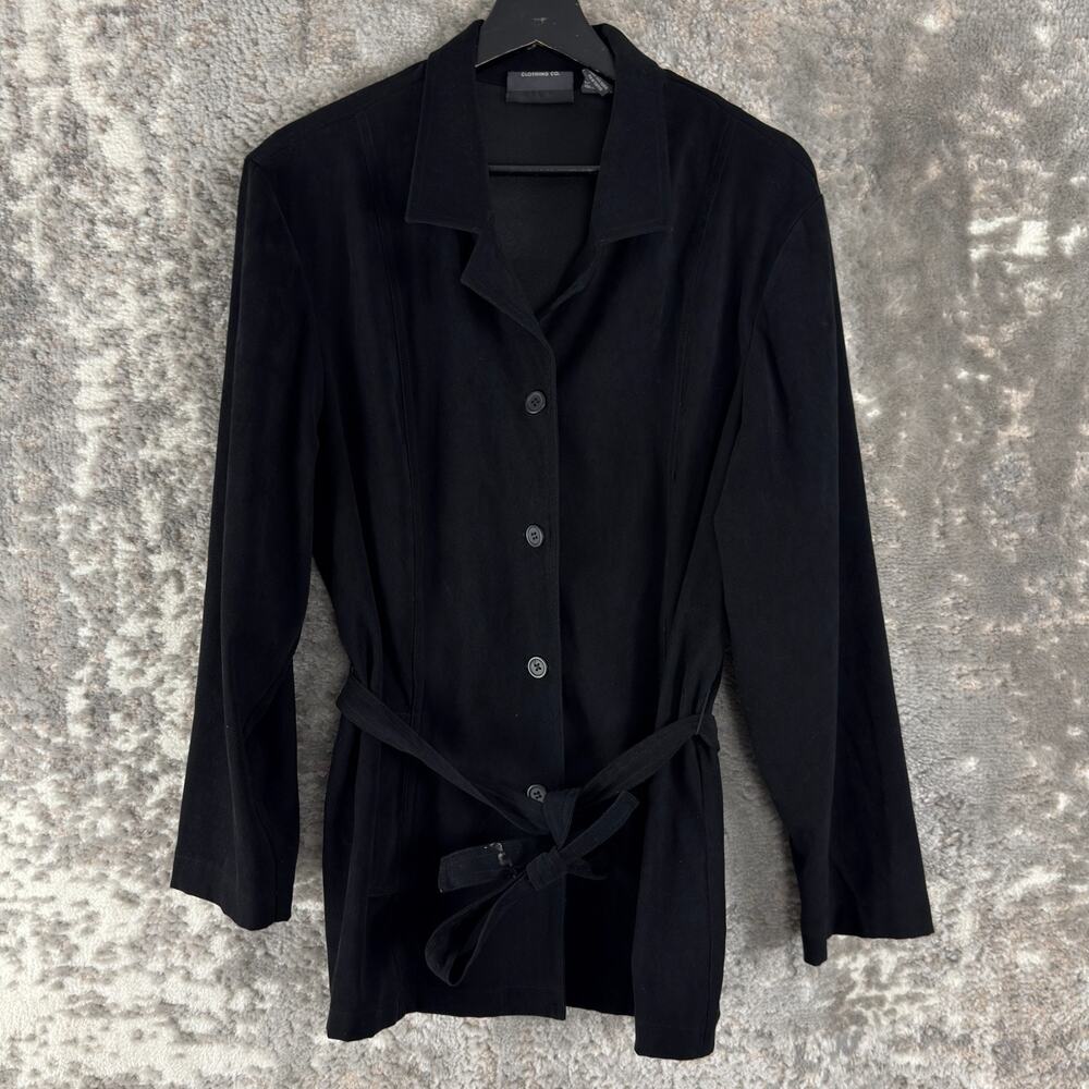Notations Clothing‎ Co Size L Casual Button Top Black Tie Long Sleeve V Neck